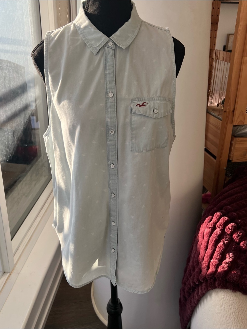 Like New! Hollister Sleeveless Button-Down Shirt in Light Blue